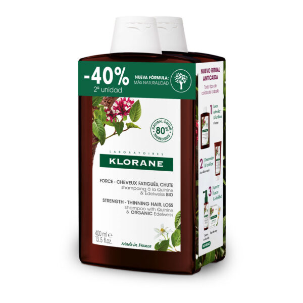KLORANE : A LA QUININE AND EDELWEISS BIO strengthening shampoo duo 2 x 400 ml