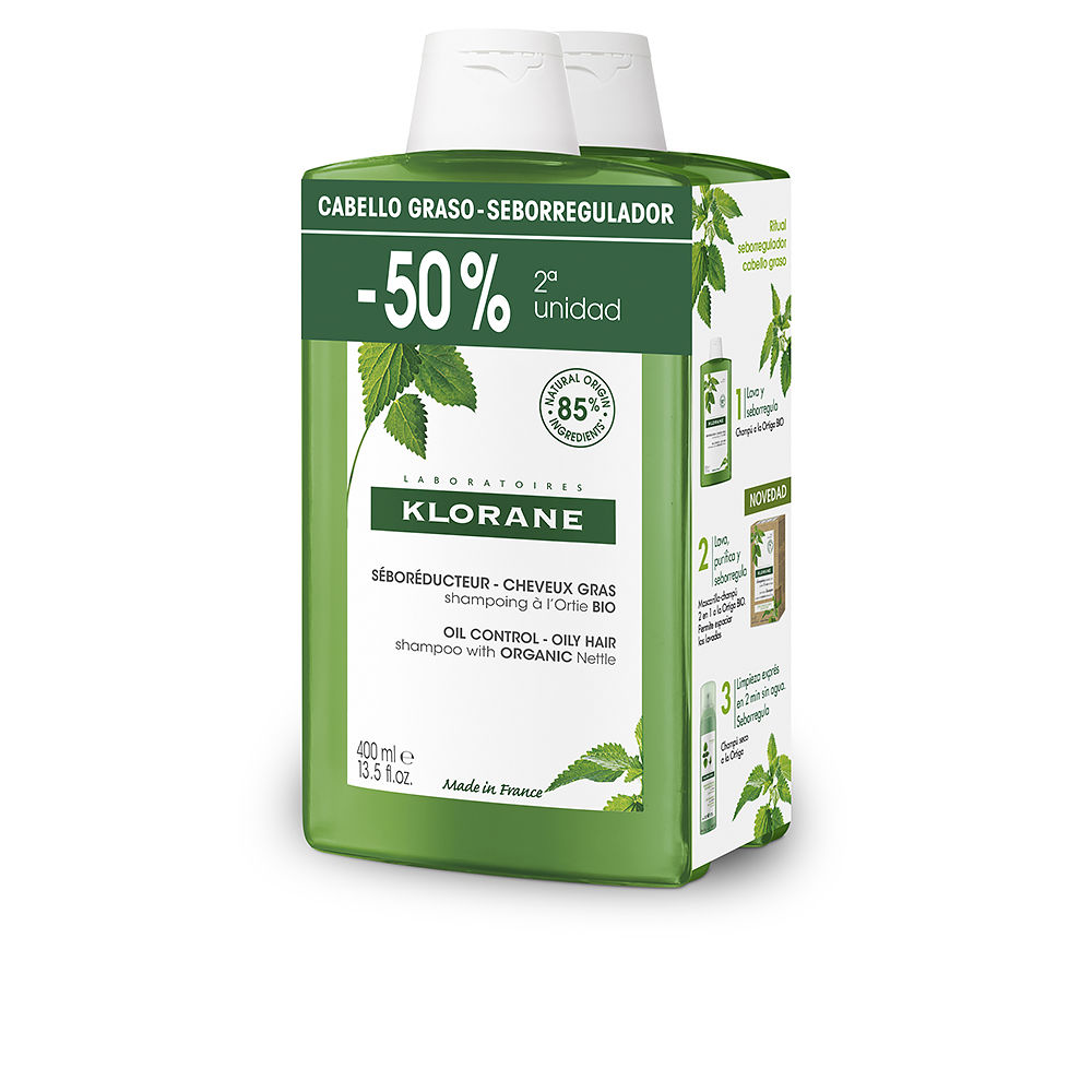 KLORANE : A LA ORTIGA BIO champú seborregulador cabello graso 2 x 400 ml