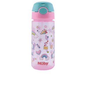 NÛBY : MUG with button and soft straw 3 years+ #pink 540 ml 1 u