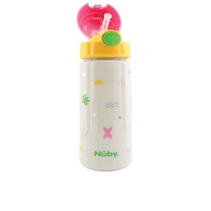 NÛBY : MUG with button and soft straw #surf pink 540 ml 1 u
