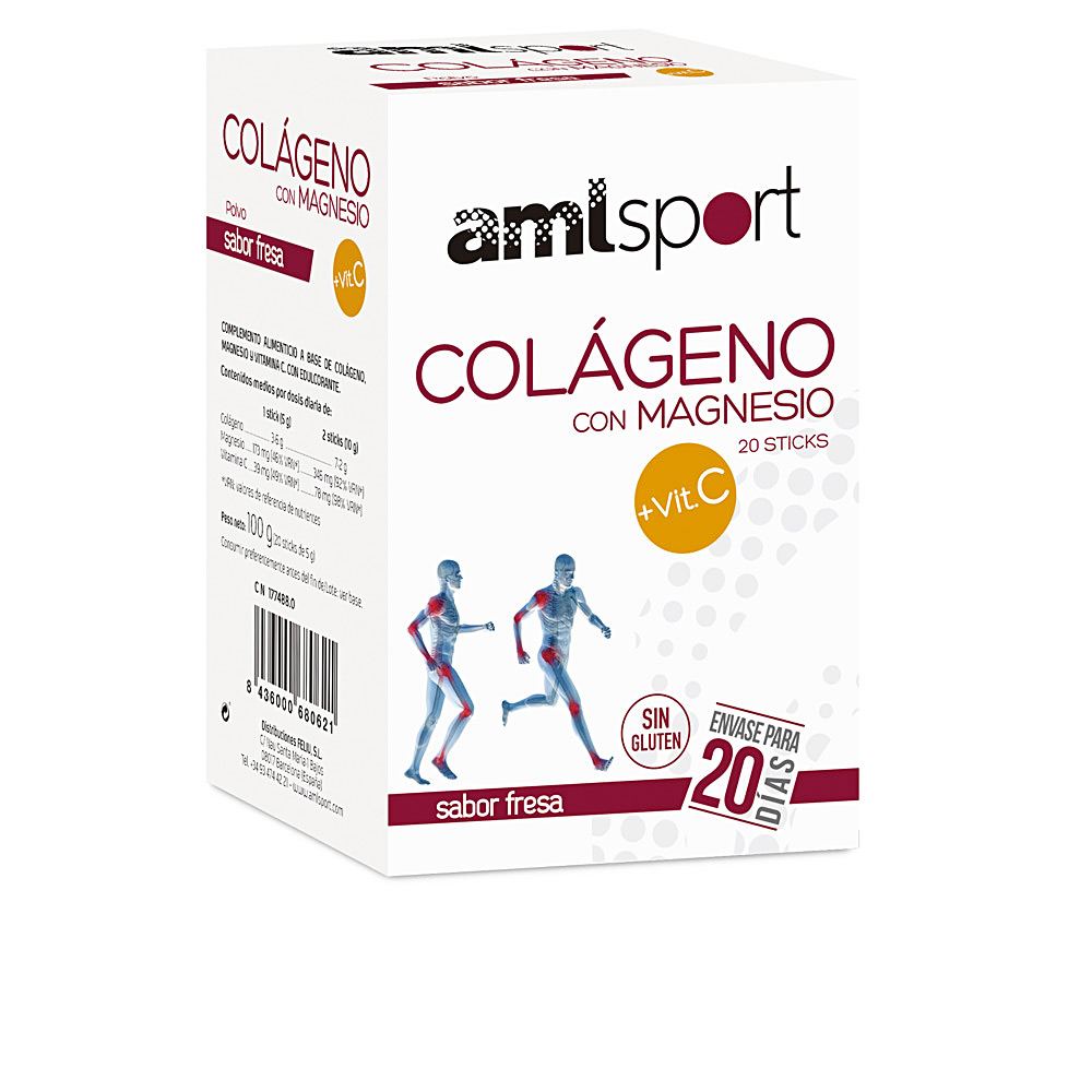 AMLSPORT : COLÁGENO CON MAGNESIO + VIT.C sabor fresa 20 sticks