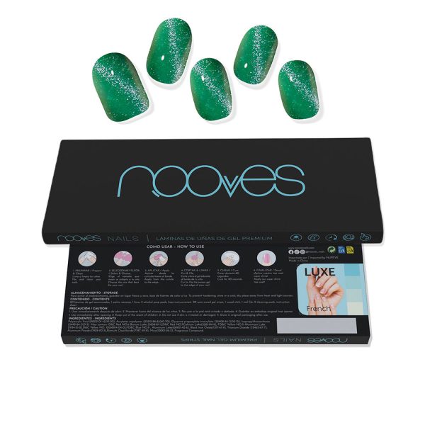 NOOVES : Jade Glass Premium Glam GEL NAIL SHEETS #cat eye green 20 u