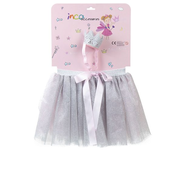 INCA : TUTÚ PLATEADO Y CINTA CON CORONA set 2 pz
