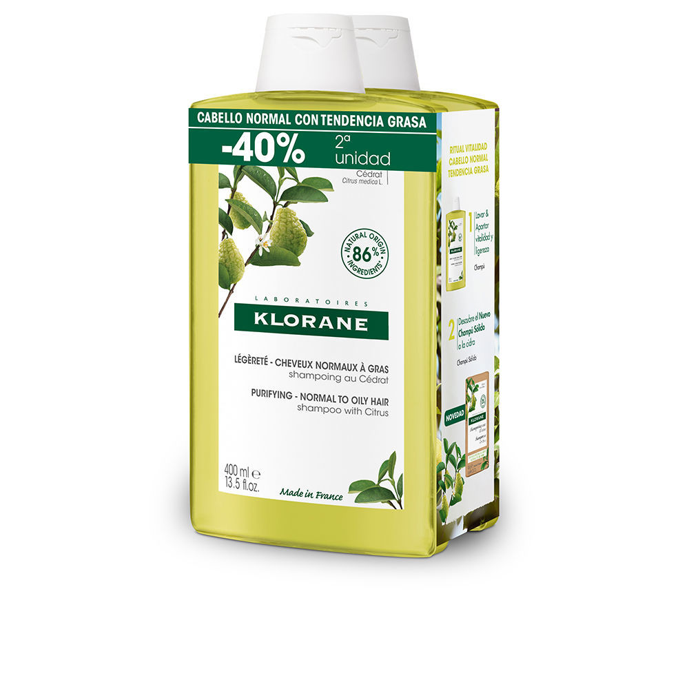 KLORANE : A LA CIDRA champú ligero para cabello normal/graso duo 2 x 400 ml