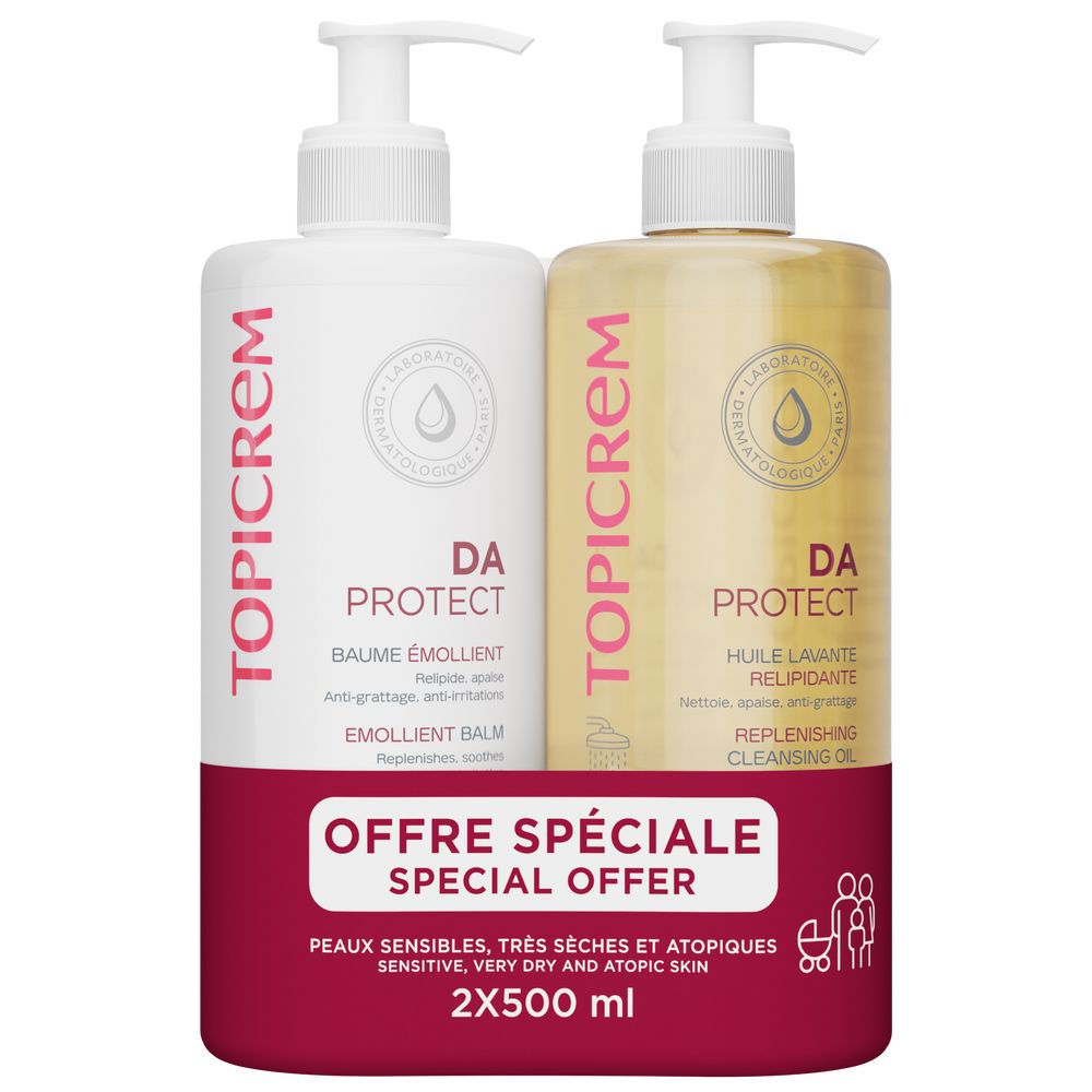 TOPICREM : DA PROTECT EMOLLIENT BALM 500 ML + CLEANSING GEL 500 ML PACK 2 pcs