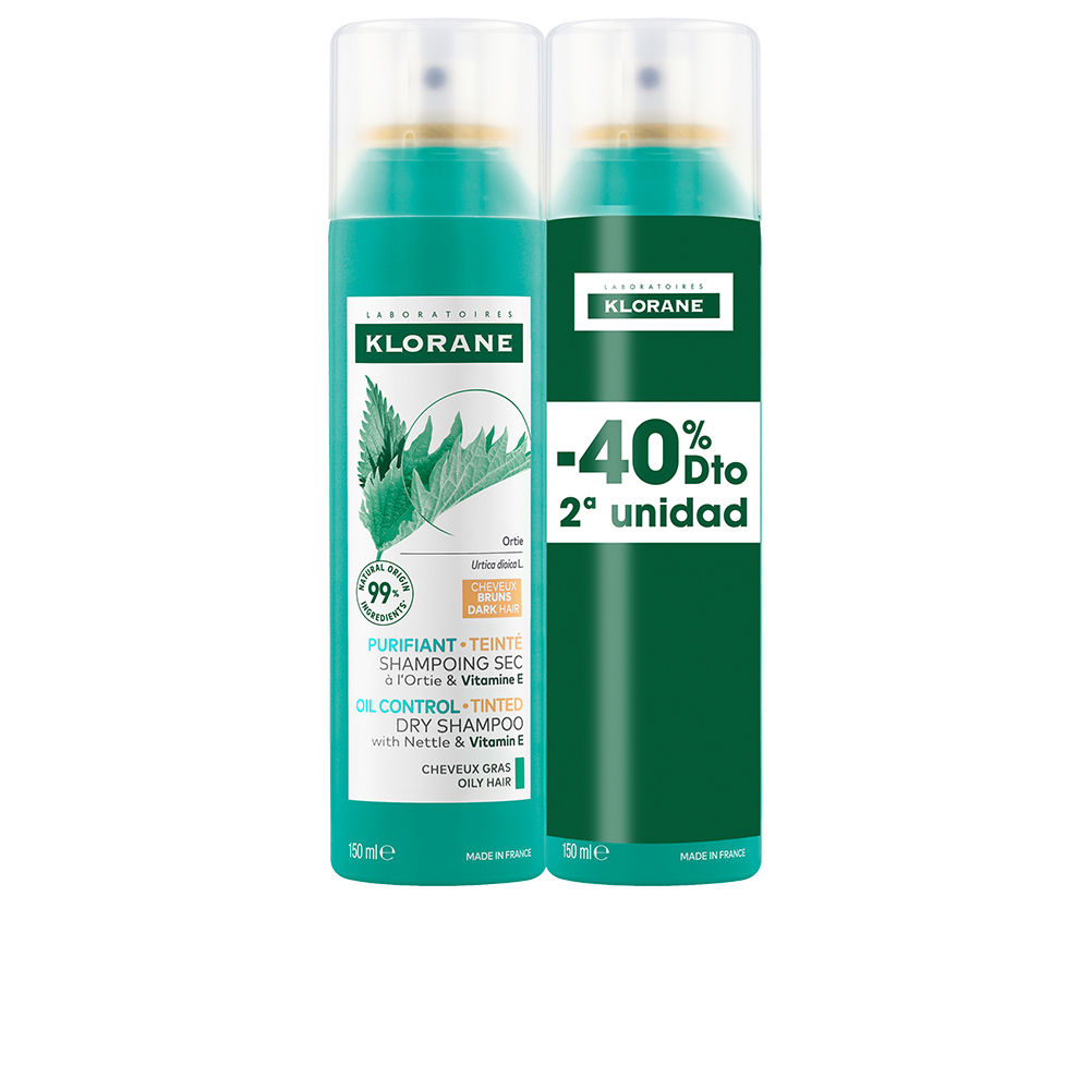 KLORANE : A LA ORTIGA sebum-regulating dry shampoo for brown/dark hair pack 2 x 150 ml